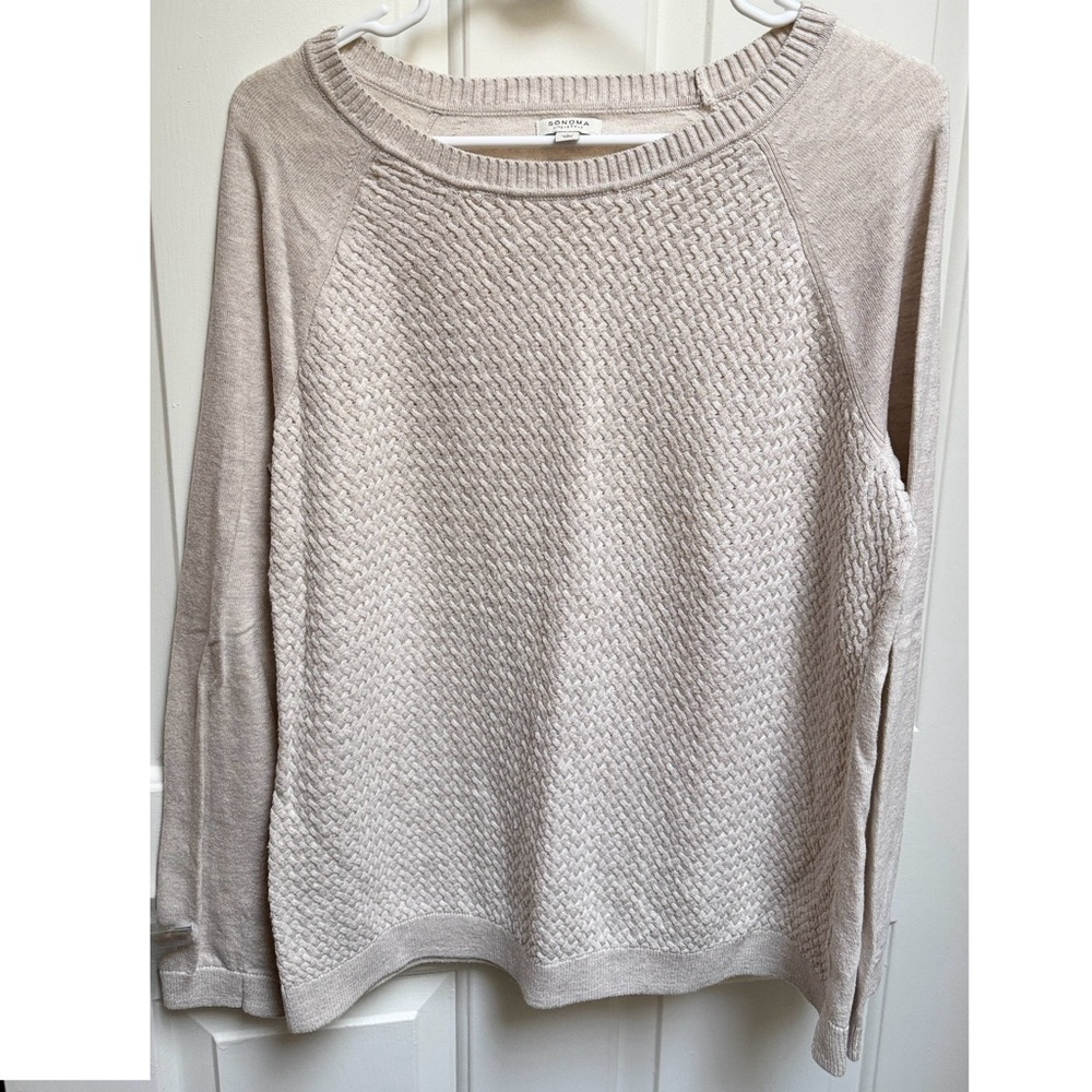 Sonoma Weaved Pattern Cream Ivory Lightweight Long Sleeve Sweater womens Large